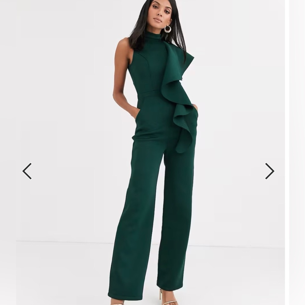 NWT TALL Emerald Green High Neck Ruffle Jumpsuit